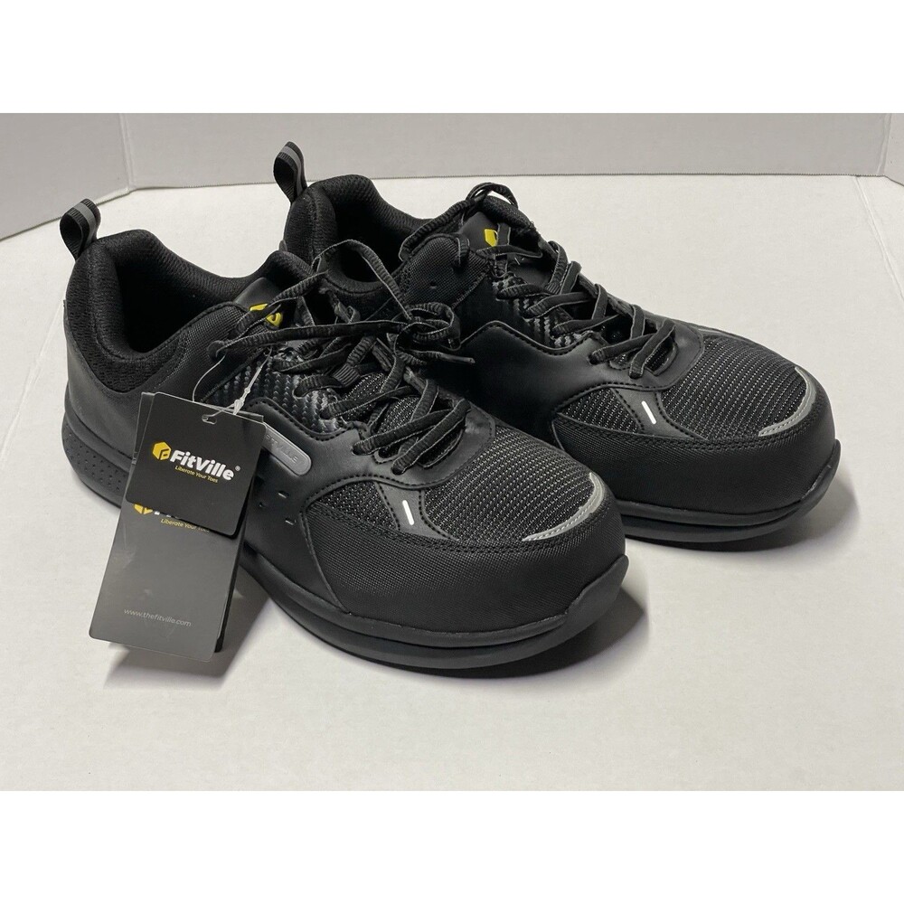 FitVille 9EW Men's  Black Low-top SteelCore Tip Work Shoes New With Tags No Box